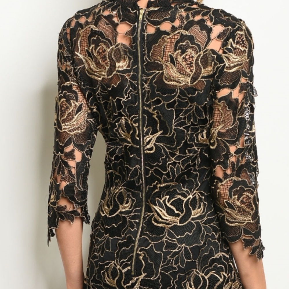 BLACK GOLD LACE DRESS-101 - Picture 3 of 3